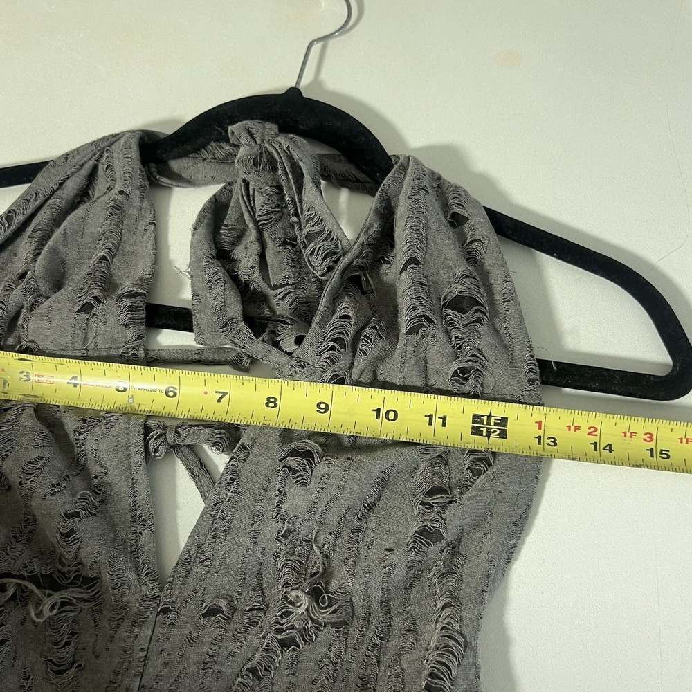 Edikted Halter Top Womens XS Grey Distressed Tiered Shredded Ruffle Grunge Y2K - Picture 6 of 8